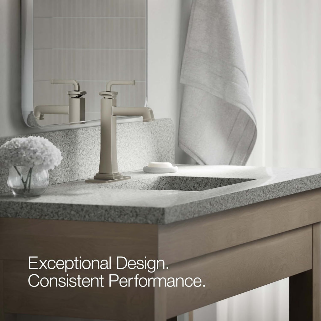 KOHLER K-26430-4K-BN Riff Tall Single-Handle Bathroom Sink Faucet, 1.0 GPM, Single-Hole, Modern Classic Design, Vibrant Brushed Nickel