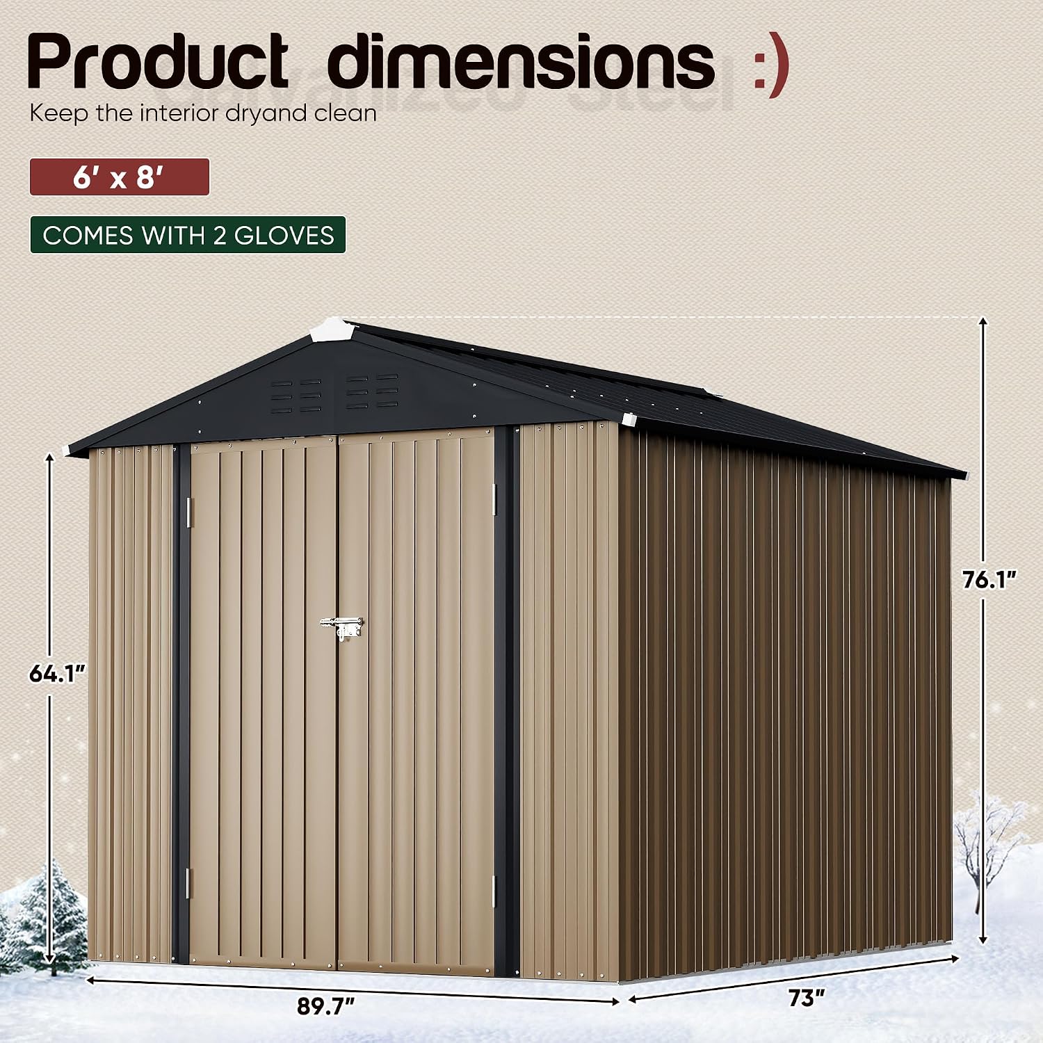 GUNJI 6.1 x 4.1 FT Shed Outdoor Storage Shed Metal Garden Shed with Lockable Door Outside Waterproof Tool Shed for Backyard, Patio, Lawn (Brown)
