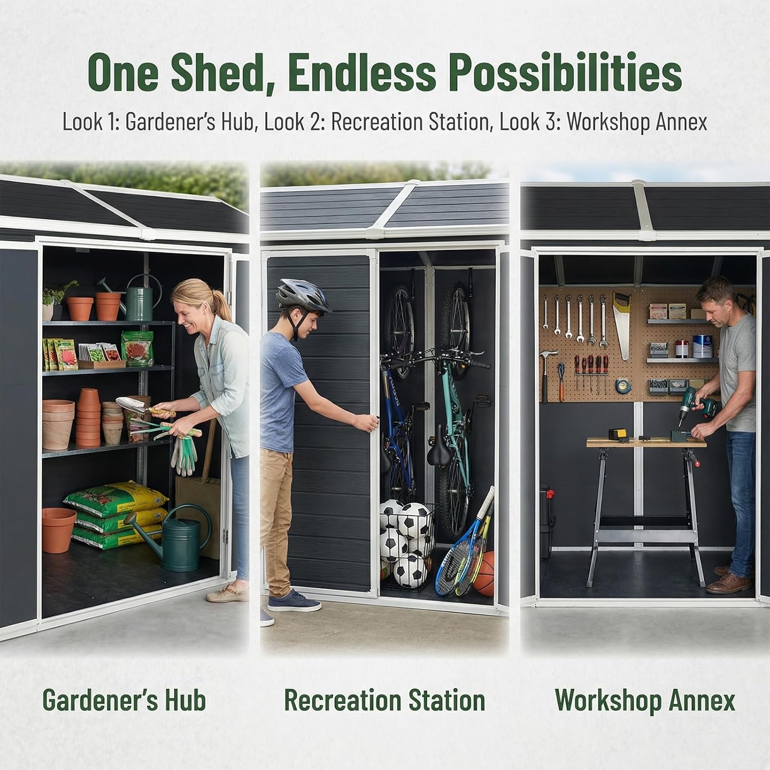 Storage Shed with Floor Included, 8x4FT Resin Storage Shed with Floor 2 Windows and Lockable Door Sheds for Garden Tools, Bike