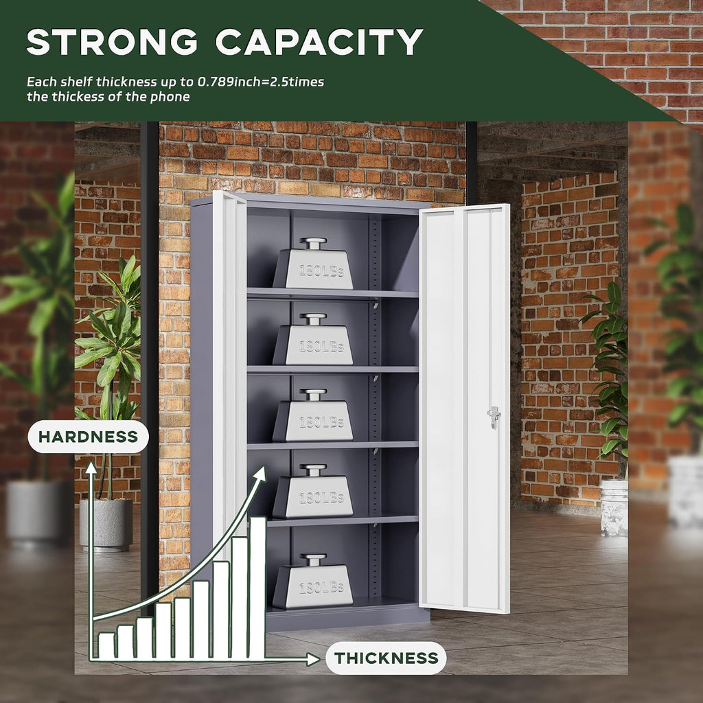 Greenvelly Metal Garage Storage Cabinet, 72' Locking Metal Cabinet with Doors and Adjustable Shelves, Steel Tool Cabinets, File Cabinet for Home Office, Garage (36' W x 18' D)