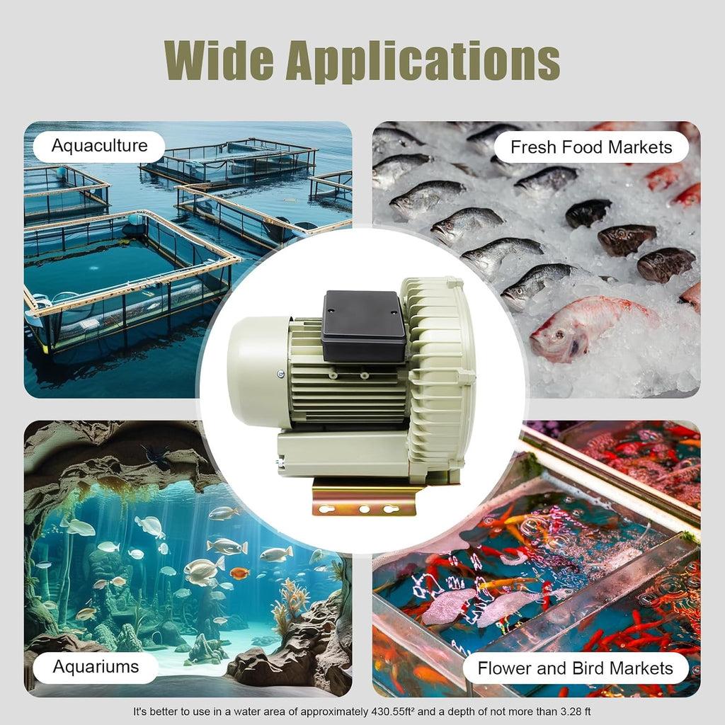 370W Air Pump Blower, DNYSYSJ Commercial Aquaculture Vortex High Pressure Air Blower, Industrial High Pressure Blower for Aquarium Seafood Pond Fish Tanks Water Tank Centrifugal Cycle 110V USA Stock