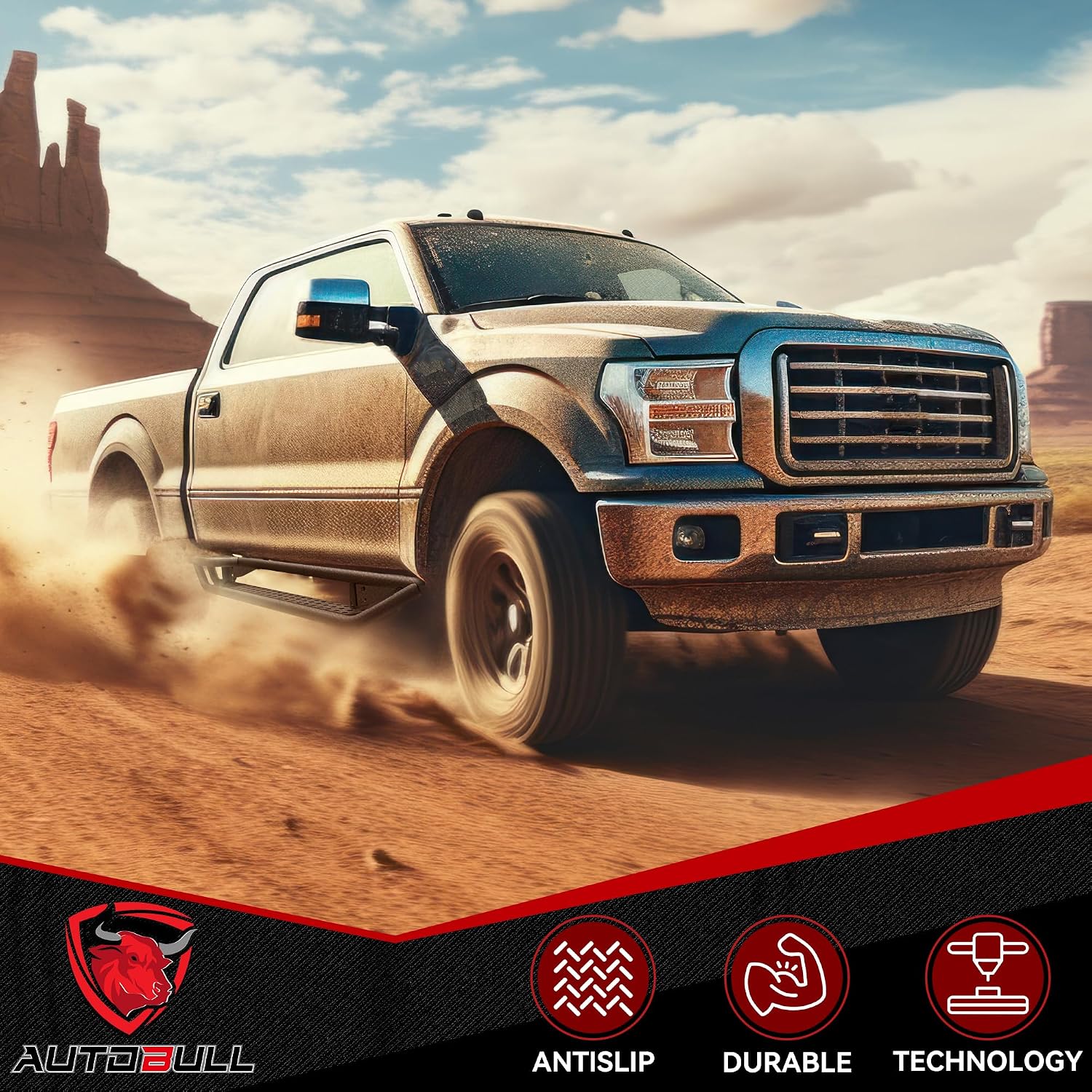 Running Boards Compatible with 2015-2026 Ford F150 F 150, 2017-2026 Ford F250 F350 Super Duty Regular Cab, 6' 2-Stairs Side Step Rails Coated Black Carbon Steel Nerf Bars
