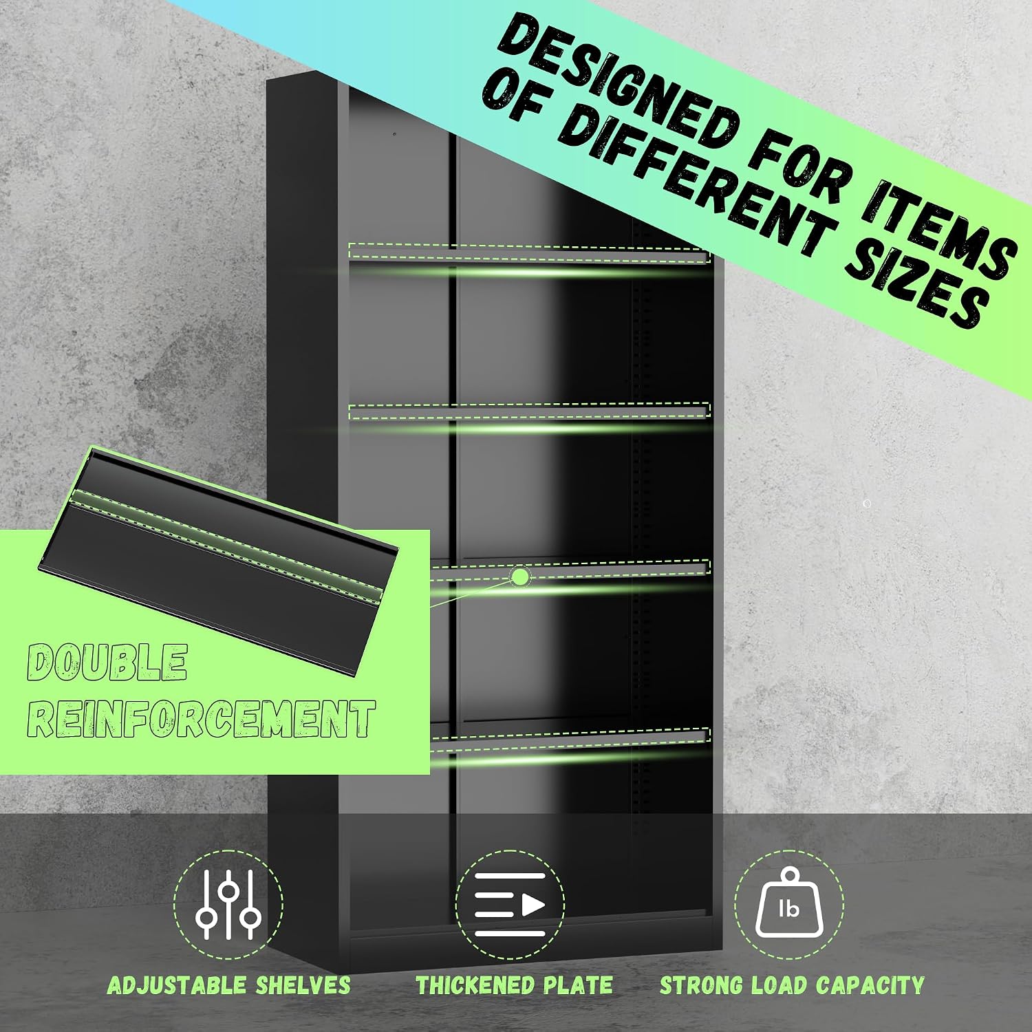 Bonusall 72' Metal Garage Storage Cabinet, 2 Locking Doors & 4 Adjustable Shelves Tall Storage, Heavy Duty Steel Tool Cabinet for Home, Office, Warehouse, School - Black Blue