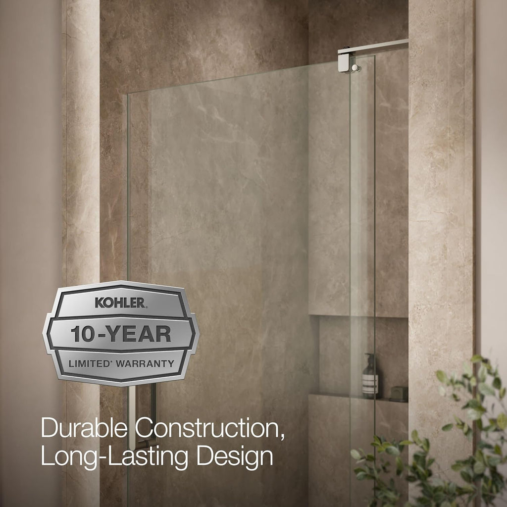 KOHLER pivot shower door, 74'H x 35-1/8-40'W, with 5/16' thick Crystal Clear glass