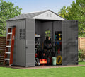 ZZM Outdoor Storage Shed 6x6 Ft, All-Weather Resistant Resin Garden Sheds & Outdoor Storage Clearance with Floor and Windows, Double-Layer Plastic Tool Shed for Backyard, Patio & Lawn (Gray)