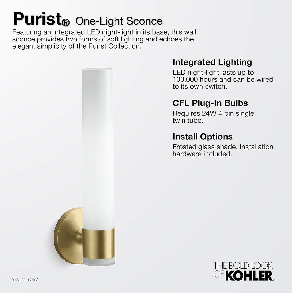 Wall Sconce by KOHLER, Single Wall Sconce, Purist Collection, Vibrant Brushed Nickel, K-14483-BN