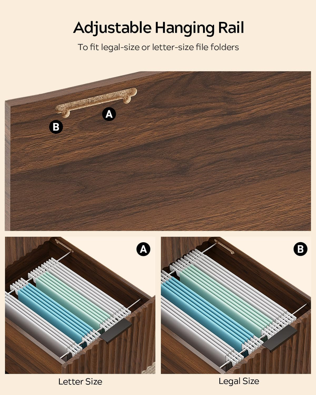 EYYTHUNG Brown Fluted Executive Desk with Storage Shelf & File Drawer, 55' Modern Wood Office Desk with Monitor Stand & Charging Station, Home Writing Computer Table for Work Study