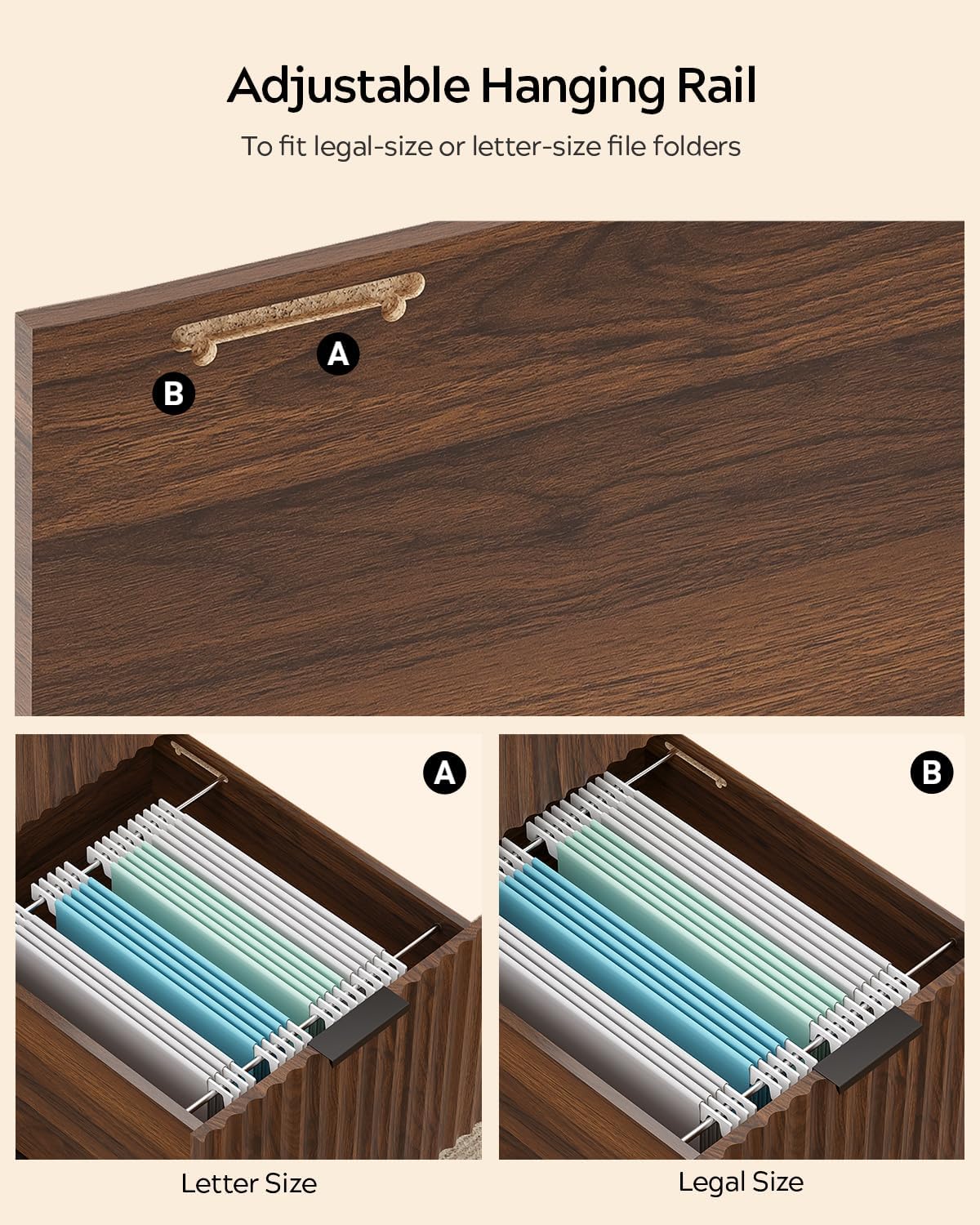EYYTHUNG Brown Fluted Executive Desk with Storage Shelf & File Drawer, 55' Modern Wood Office Desk with Monitor Stand & Charging Station, Home Writing Computer Table for Work Study