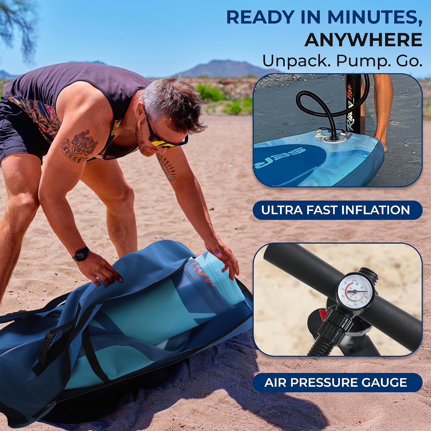 SereneLife Inflatable Stand Up Paddle Board - Wide Stable Design, Non-Slip Deck for Adults & Youth with Premium Paddle Board Accessories: Carry Bag, Dual Action Pump, Paddle, Ankle Leash - 10'6'