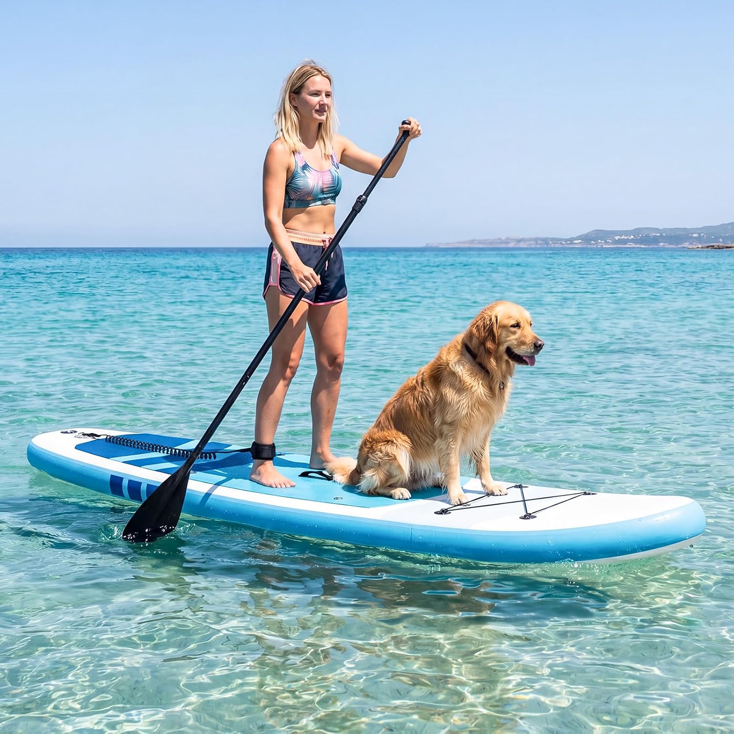 GYMAX Paddle Board, Inflatable Stand Up Paddle Board with SUP Accessories, Removable Fin, Paddle, Pump, Leash & Carry Bag, Blow Up Paddle Boards Standing Boat