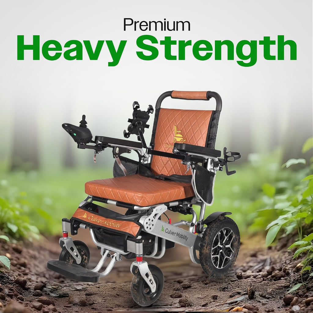 Culver Mobility Wolf Folding Lightweight Heavy Duty Electric Wheelchair, 330 lbs Capacity, 500W Motor, 13 Miles Range – Includes Free Travel Bag, Cup Holder, and Phone Holder
