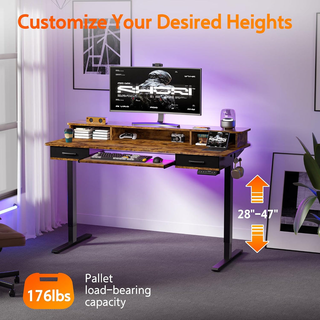 WALKINGDESK 63x24 Inches Electric Standing Desk with Keyboard Tray, Height Adjustable Stand up Desk with 2 Drawers, Ergonomic Sit to Stand Desk with Storage Monitor Stand, Computer Table, Rustic Brown