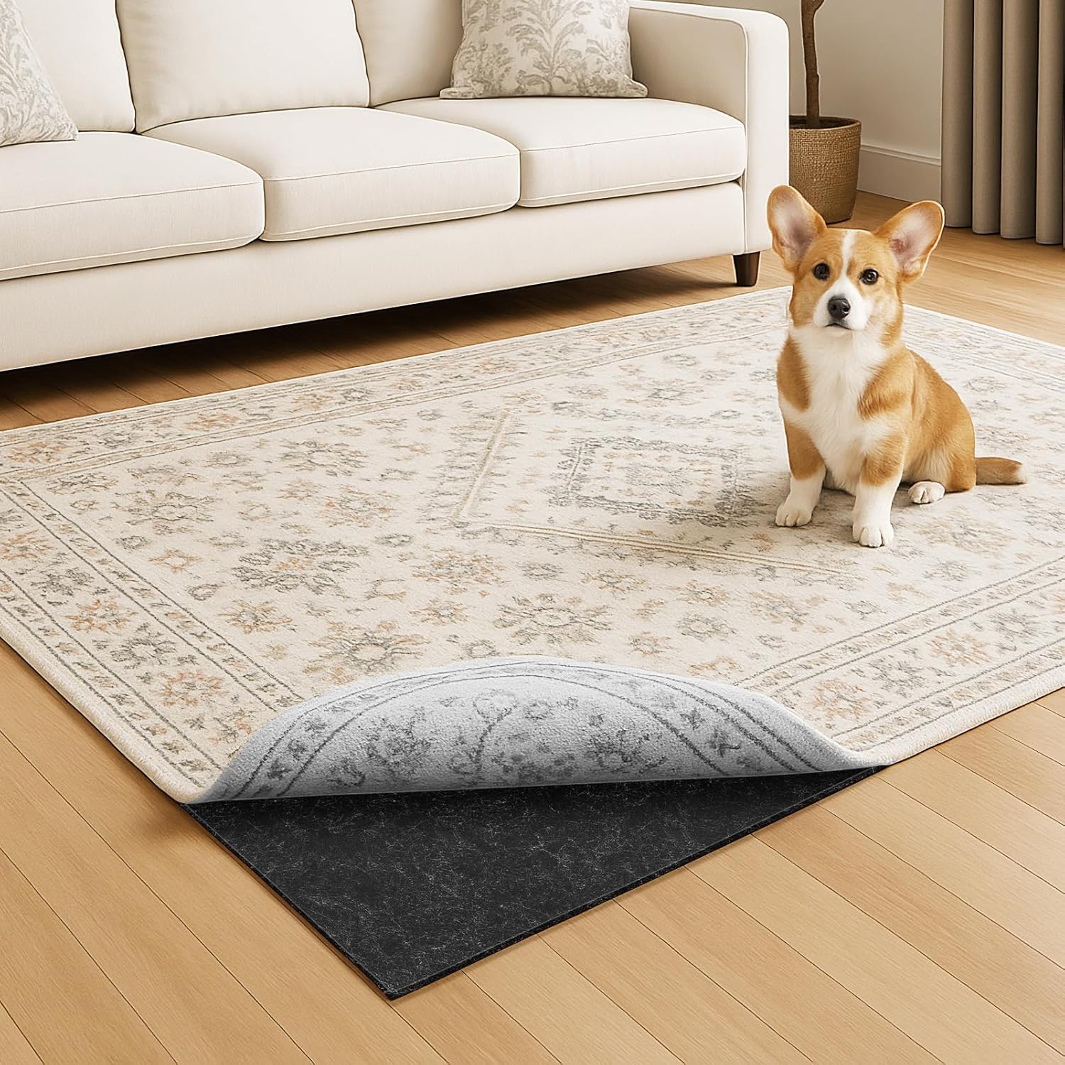 Warmstar 10x14 FT Non Slip Rug Pad,100% Waterproof Felt Pad for Hardwood Floors,1/2' Thick Carpet Rug Pad with Natural Rubber Backing, Secure Grip & Floor Protection