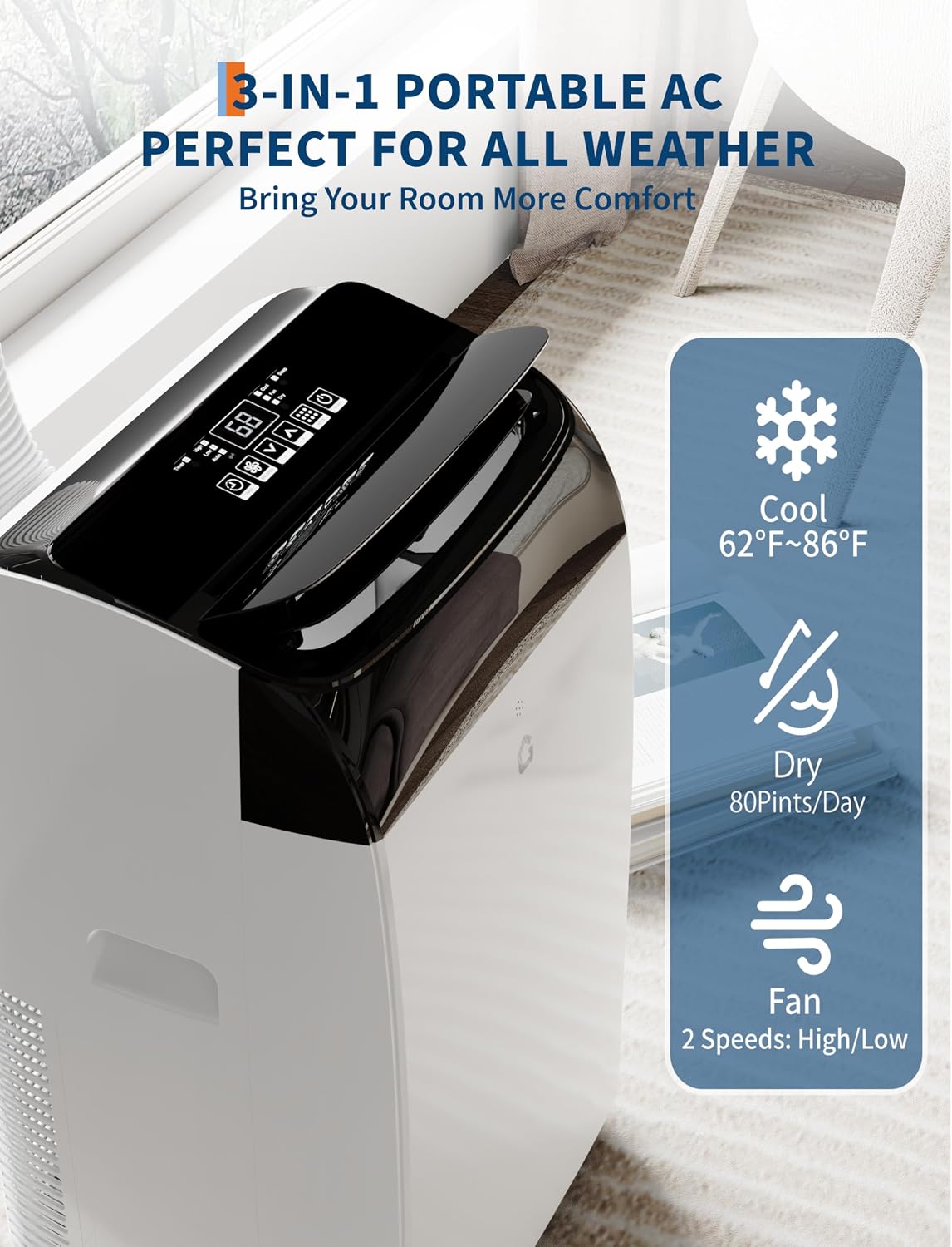GarveeLife 12,000 BTU Portable Air Conditioners - Smart AC Units Cold with Drainage-free 48db Quiet Cooling within 550 sq.ft, Remote Control 24H Timer/Dehumidifier/Fan Modes for Bedroom Room Indoor