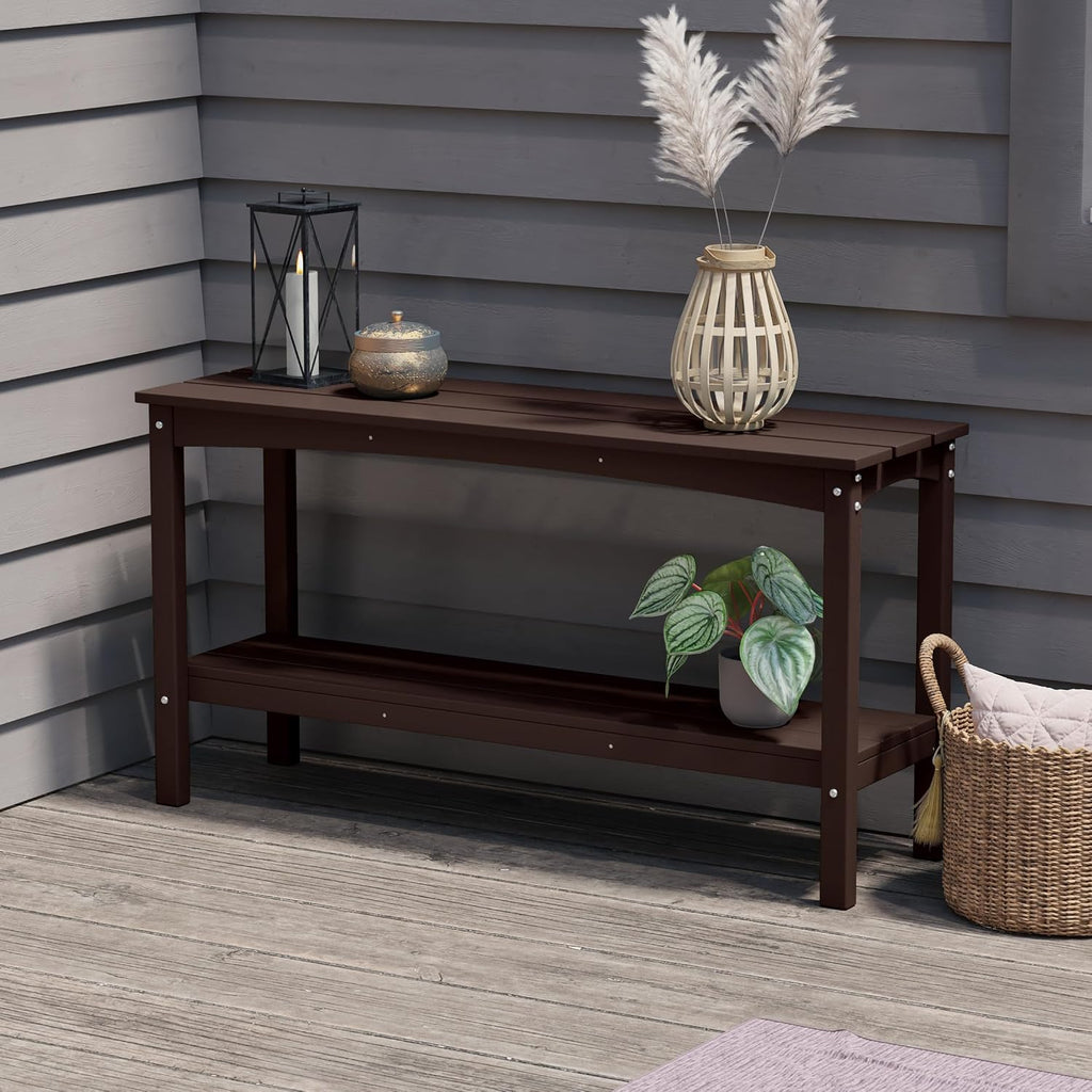 Costaelm Plant Stand Outdoor, 55in 2-Shelf Outdoor Storage Cabinet, Multifunctional Buffet Porch Table tv Stand and Side Tables for Patio, Pool & Yard, Dark Brown