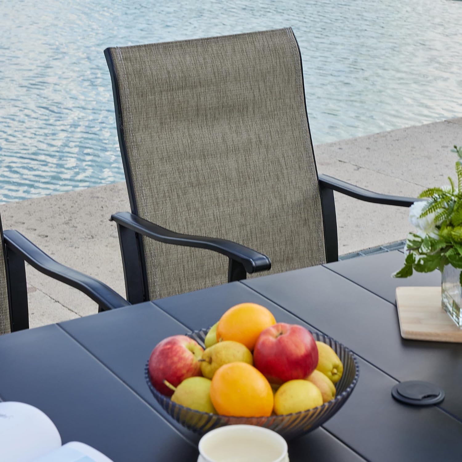 VICLLAX 3 Pieces Small Outdoor Furniture, 2 Patio Swivel Chairs and Small Round Outdoor Table for 2, Mixed Brown Chairs & Black