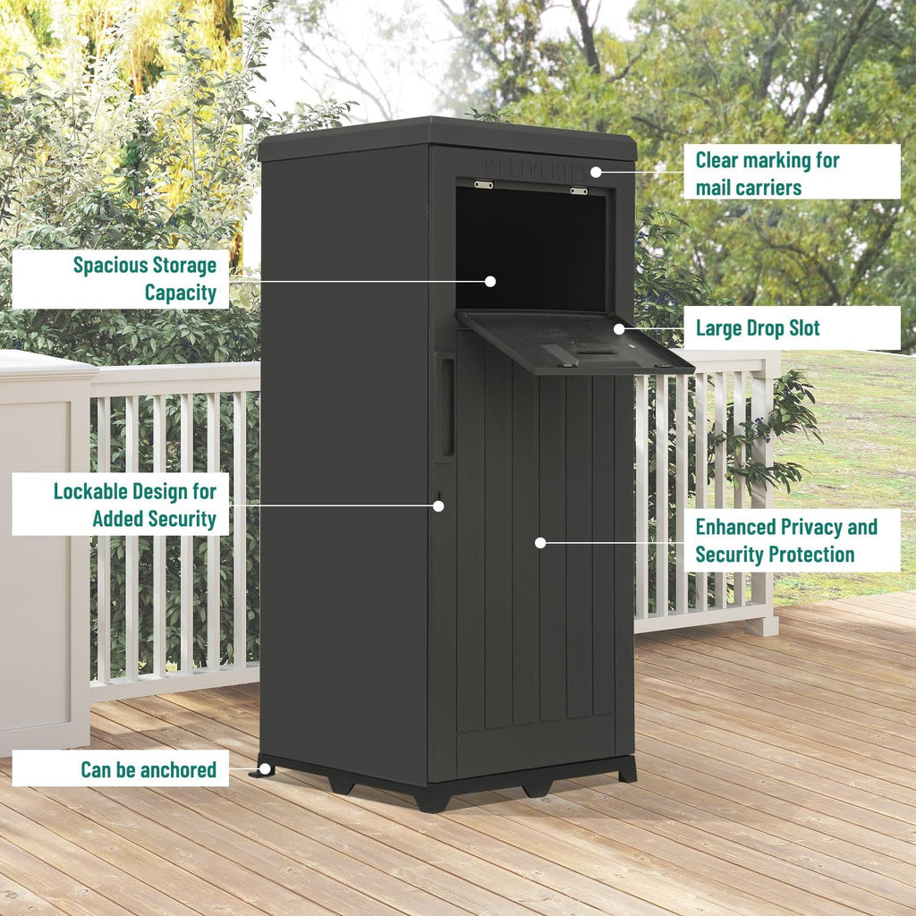 Domi 60-Gallon Outdoor Package Delivery Box - Weatherproof Double-Wall Resin, Lockable Parcel Drop Box for Porch/Curb