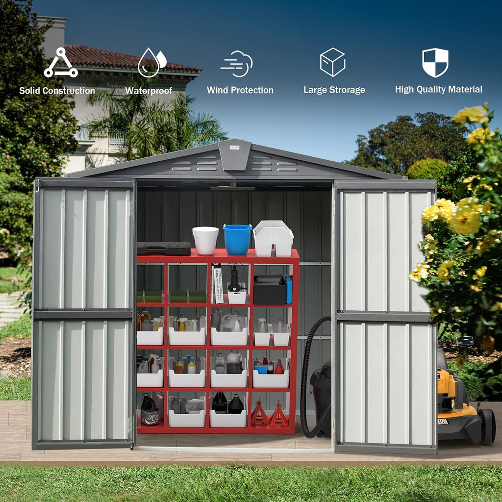 Domi Outdoor Storage Shed 6.5'x 4.2', Metal Garden Shed for Bike, Trash Can, Tools, Lawn Mowers, Pool Toys, Galvanized Steel Outdoor Storage Cabinet with Lockable Door for Backyard, Patio, Lawn
