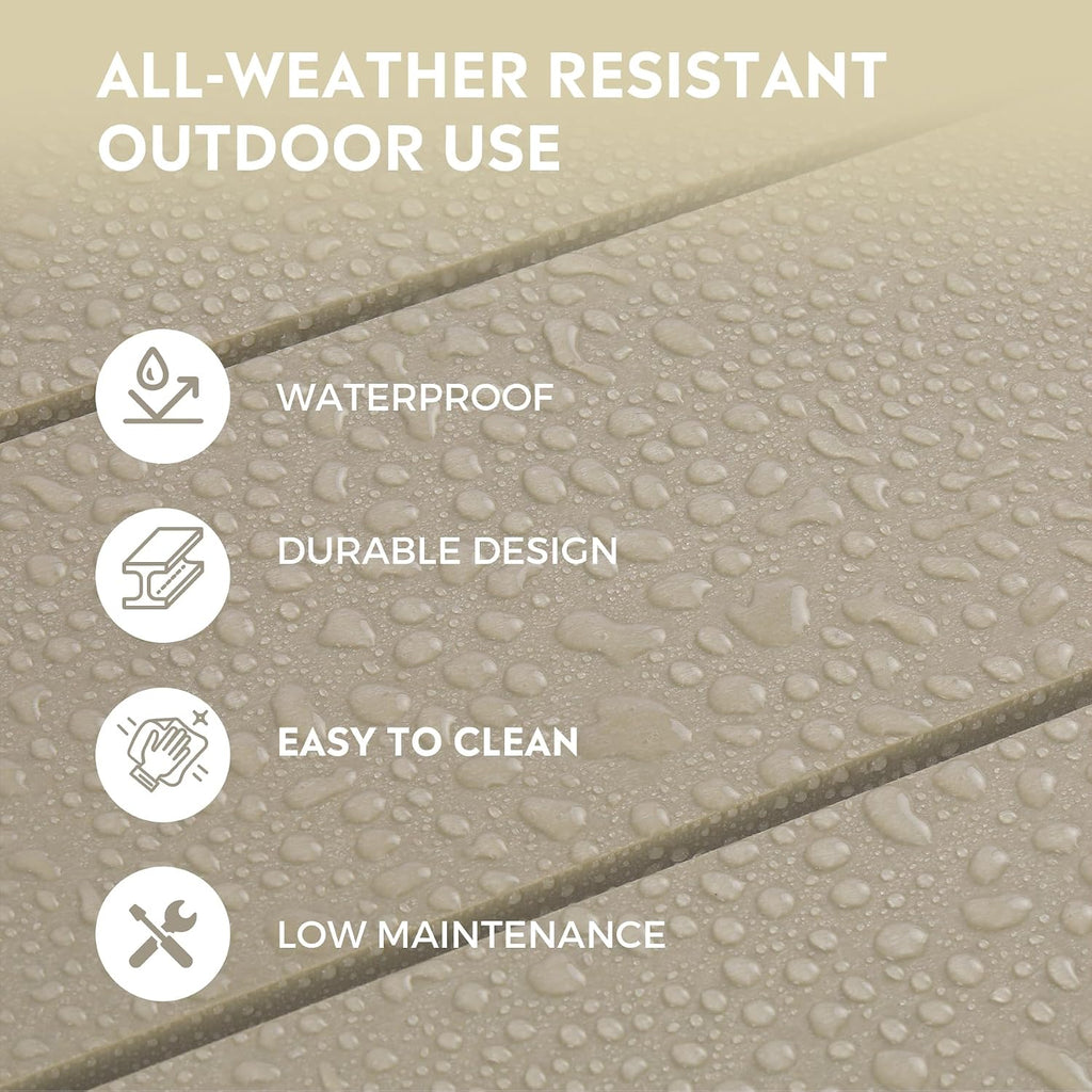 Costaelm Adirondack Outdoor Side Table, 55' HDPE Small Outside Table with Storage Shelf, Weather Resistant Outdoor Plant Shelf, Porch Table and Outdoor Table for Pool & Yard, Sand