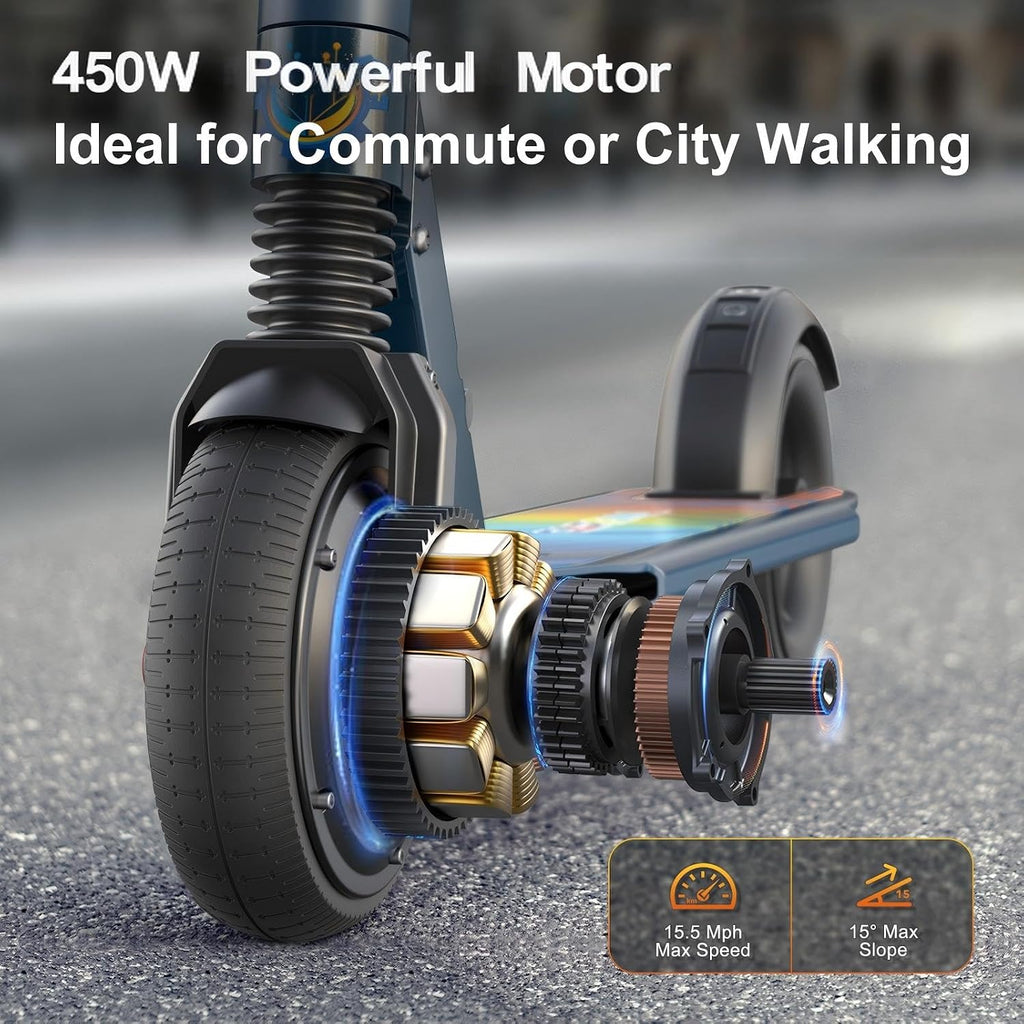 Caroma Electric Scooter Adults Peak 450W, 16-21 Miles Range E Scooter, Safe Speed Control Scooter with Smart LED Display Max 16 MPH, Lightweight Foldable E-Scooter,Electric Scooter for Kids,Gift Idea
