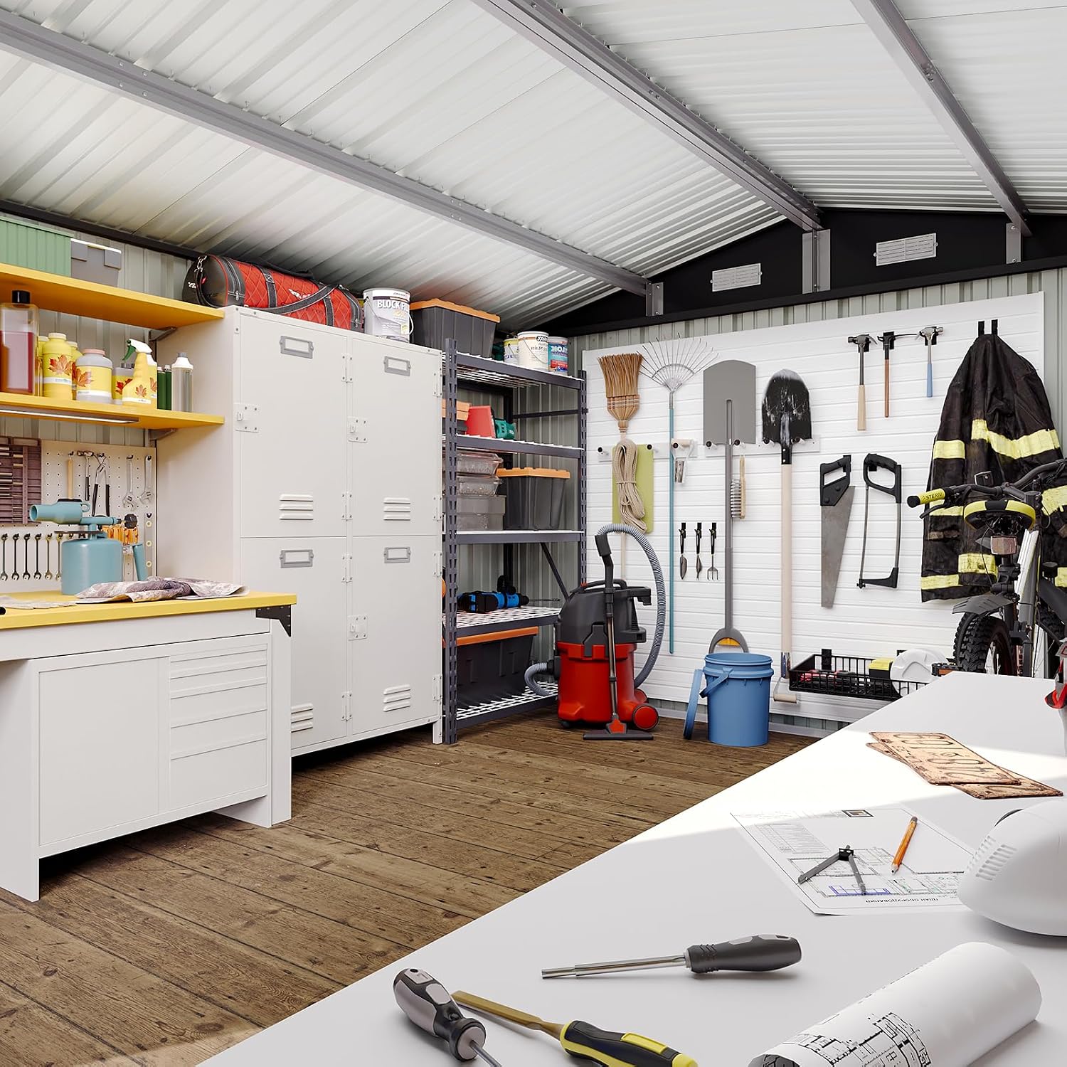 Aoxun 10 x 12FT Outdoor Storage Shed with Double Hinged Large Door Utility Garden Shed with Lockable Door & Sloped Roof Metal Sheds Outdoor Storage for Garden, Backyard, Patio and Backyard, Black