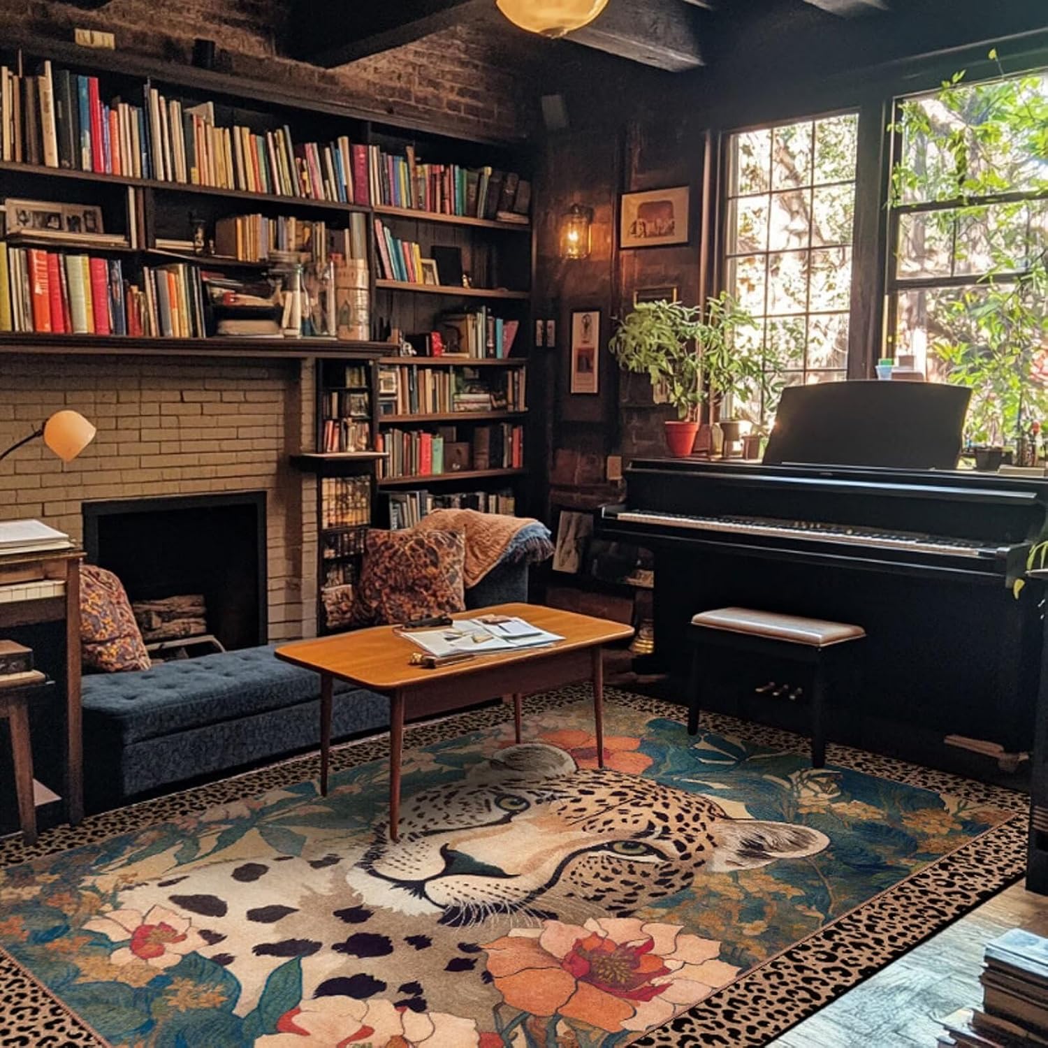 Luxury Living Room Leopard Printed Area Rug Boho Cheetah Rugs 6by9ft for Bedroom Study Room Washable Non Skid Decorative Floor Mats