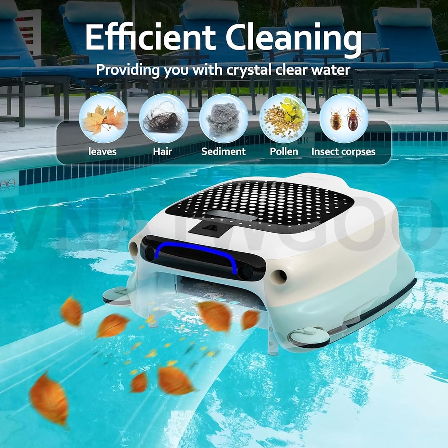 Robotic Pool Maintenance Robot, Cordless Pool Skimmer Cleaner, 5-6H Battery Life, 3H Fast Charge, Auto-Cleans Leaves, Hair