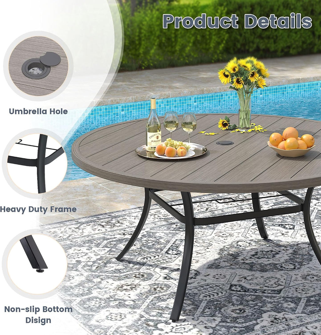 VICLLAX 50' Outdoor Round Patio Dining Table for 4-6, All Weather Metal Dining Table with Umbrella Hole for Deck Lawn Garden Backyard, Grey