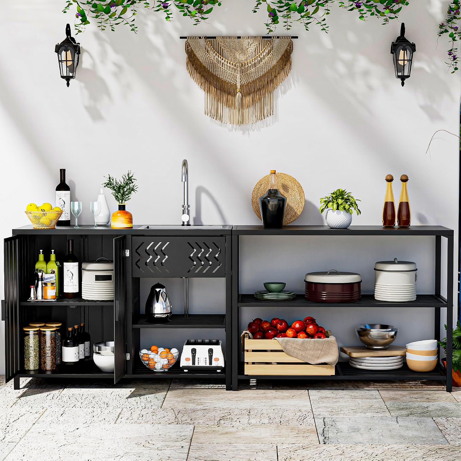 LUCKWIND 48 Inch Iron Shelf with 3 Tiers of Shelving Space for Outdoor Patio, Kitchen & Commercial Use