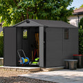 Devoko 6x10 FT Plastic Outdoor Storage Shed - Lockable Resin Tool Shed with Window & Floor, Dark Gray
