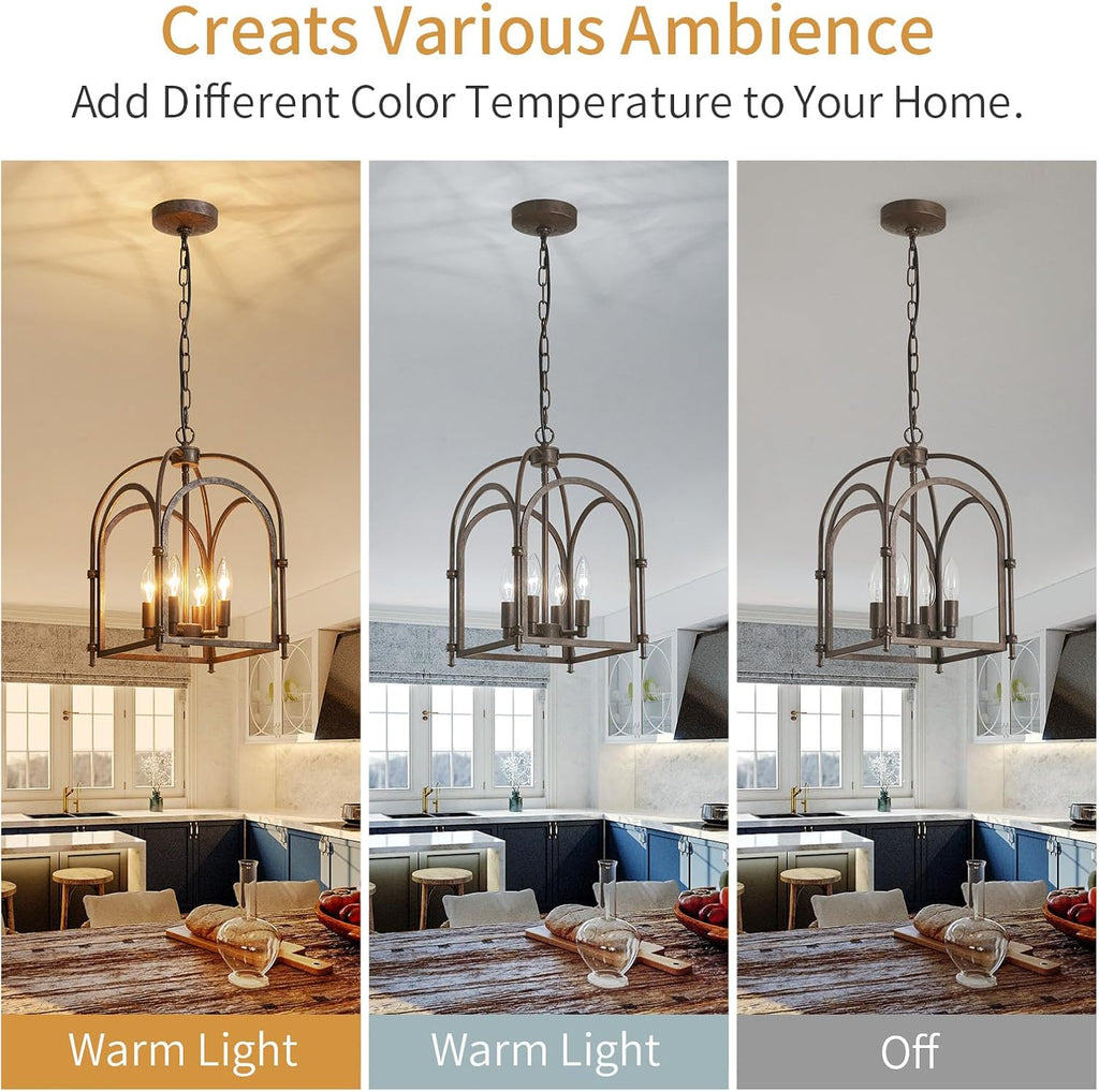 4-Light Chandeliers, Farmhouse Chandelier for Dining Room Light Fixtures, Lantern Metal Kitchen Pendant Light Fixtures, Rustic Cage Chandelier for Bedroom Living Room Kitchen Island Hallway
