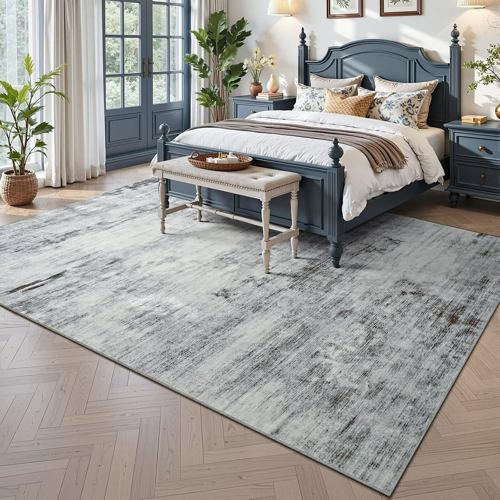 Toneed Abstract Area Rug 9x12 Modern Washable Rug Soft Non Slip Rug Low Pile for Bedroom Living Room Dining Room Grey