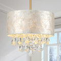 LumFurn D12in Drum Capiz Shell Crystal Chandeliers, 3-Light Coastal Pendant Light Fixture for Dining Room, Living Room, D12xH19~49'(Adjustable), K9 Crystal, Shell Lampshade & Brass Finish