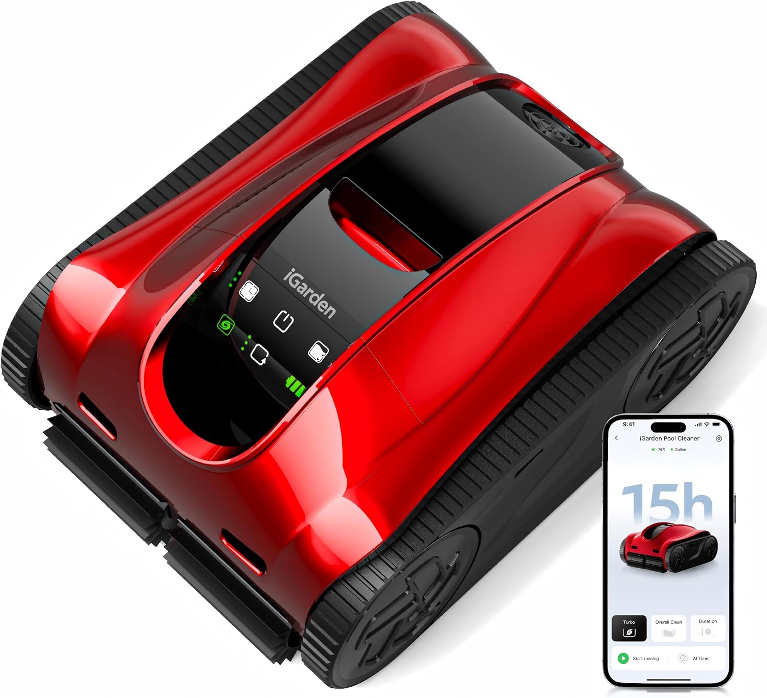 iGarden Pool Cleaner K Pro, 15H Runtime, Cordless Robotic Pool Vacuum for Inground Pools, Touchscreen, Smart Navigation, 200%Turbo Suction, Ultra-Fine Filtration, Auto-Parking