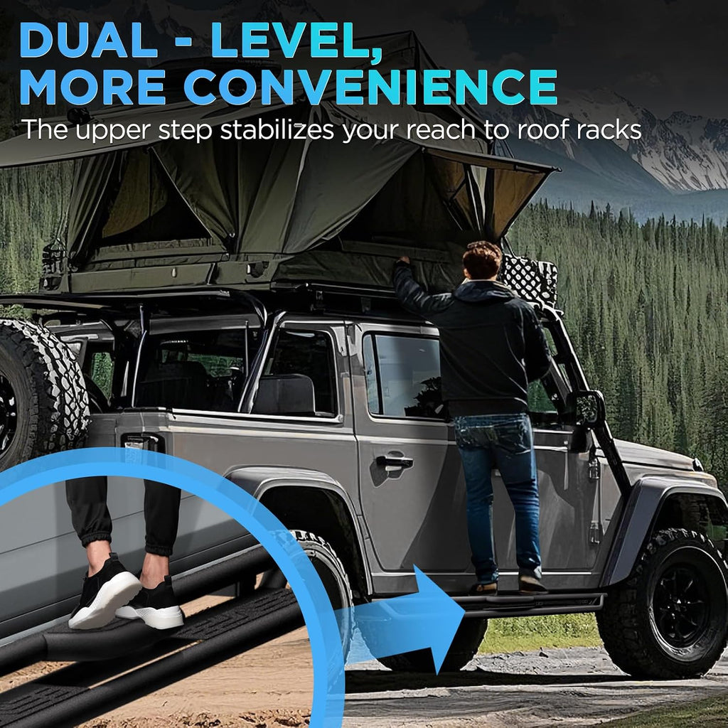 PZ 6' Running Boards Anti-Slip Side Steps Carbon Steel Compatible with 2008-2018 Wrangler JK 4 Doors,550LBS Steel No Drill Truck Running Boards Direct Fit Nerf Bar