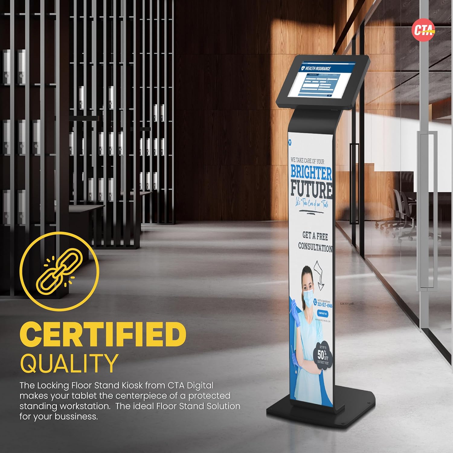 CTA Digital Premium Kiosk Floor Stand - Locking Floor Stand Kiosk - iPad 7th/8th/9th Gen 10.2' - Pro 11', 5th & 6th Gen, Surface Go, Galaxy Tab S5E & More (PAD-PARAF)