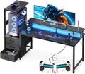 Casaottima 59 Inch Gaming Desk with USB Charging Ports & LED Light - Reversible Computer Desk with 3 Fabric Drawers, Monitor Stand, CPU Stand, Modern Office Desk, Black