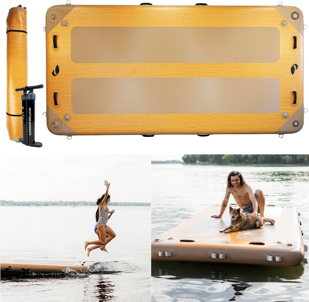 Paddle North Inflatable Utility Dock - Durable Swim Platform for Lakes, Oceans, and Pools - Raft Supports 2,000-2,500 lbs - Includes Inflation Pump. Available in 9 ft and 12 ft Sizes