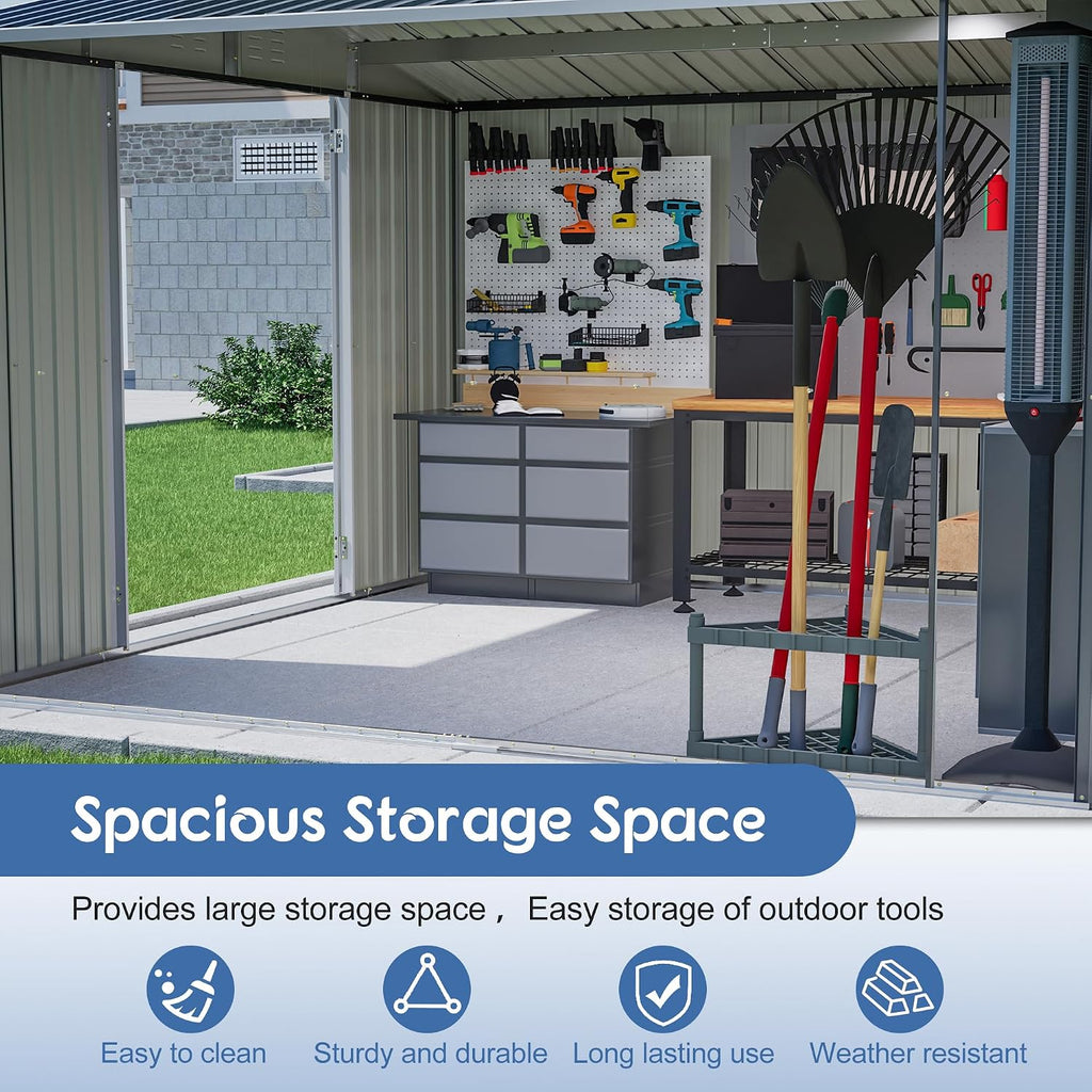 YOPTO 10 x 10 FT Outdoor Storage Shed,Heavy Duty Tool Sheds Metal Storage Garden Shed with Sloped Roof and Lockable Doors,Large Metal Storage Sheds for Backyard Patio Lawn, Black