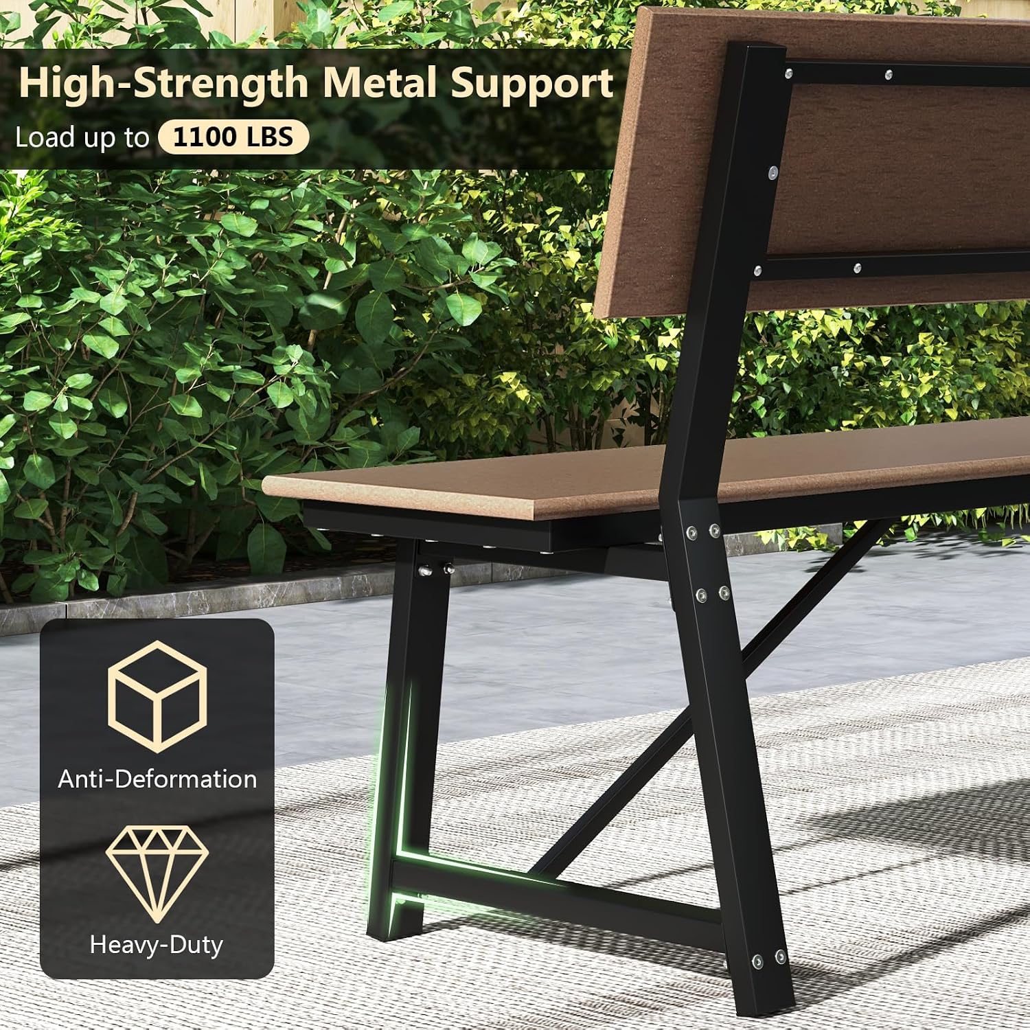 Tangkula 72' Outdoor Bench, Extra Long Patio HDPE Bench for 4 People, 1100 lbs Weight Capacity, Heavy-Duty Patio Picnic Dining Bench for Garden, Porch, Lawn, Backyard & Park