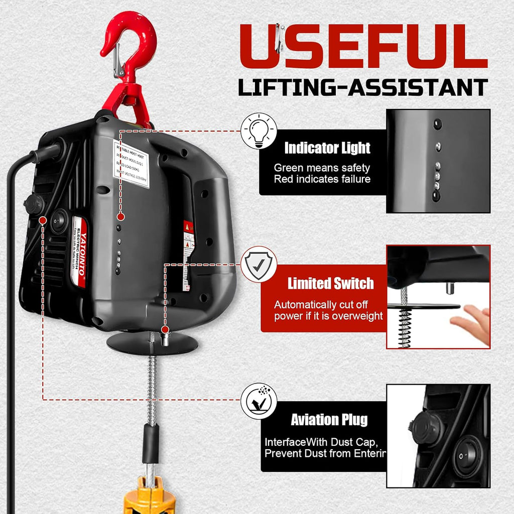 1500 Lbs Electric Hoist Winch,3 in 1 Portable Electric Winch,Manual,Wired and Wireless Remote Control,Electric Hoist 110 Volt with 25ft Lifting Height for Factories, Warehouses, Garages