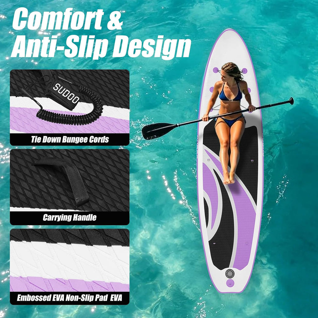 SUDOO Inflatable Stand Up Paddle Board 10'/ 10'6' SUP with 450LB Weight Capacity Adjustable Paddle Wide Stable Non Slip EVA Deck Complete Accessories for Adults Beginners Youth Outdoor Water Sports