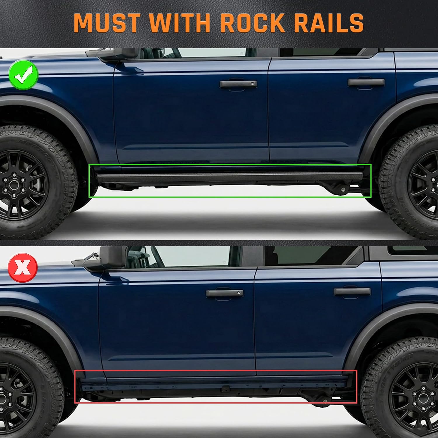 Orange Running Boards fit for Ford Bronco 2021-2026 | side steps fit for bronco 21-26 4 door w/rock rails step bars 4pcs steps estribos para
