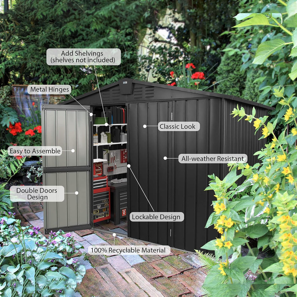 Domi Outdoor Storage Shed 5.7'x 3', Metal Garden Shed for Bike, Trash Can, Tools, Lawn Mowers, Pool Toys, Galvanized Steel Outdoor Storage Cabinet with Lockable Door for Backyard, Patio, Lawn