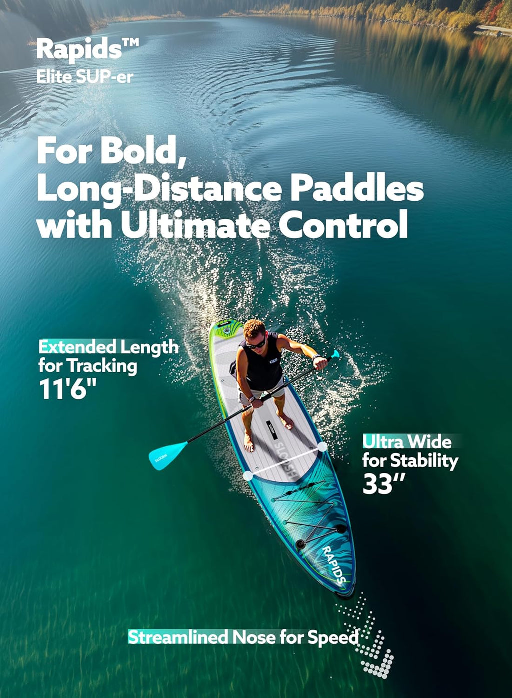SLOOSH Inflatable Stand Up Paddle Board, 11'6' Inflatable Paddle Boards with Premium Accessories, Non-Slip EVA Deck, Ultra-Light Carry Bag Pump, Rapids SUP for Youth & Adults