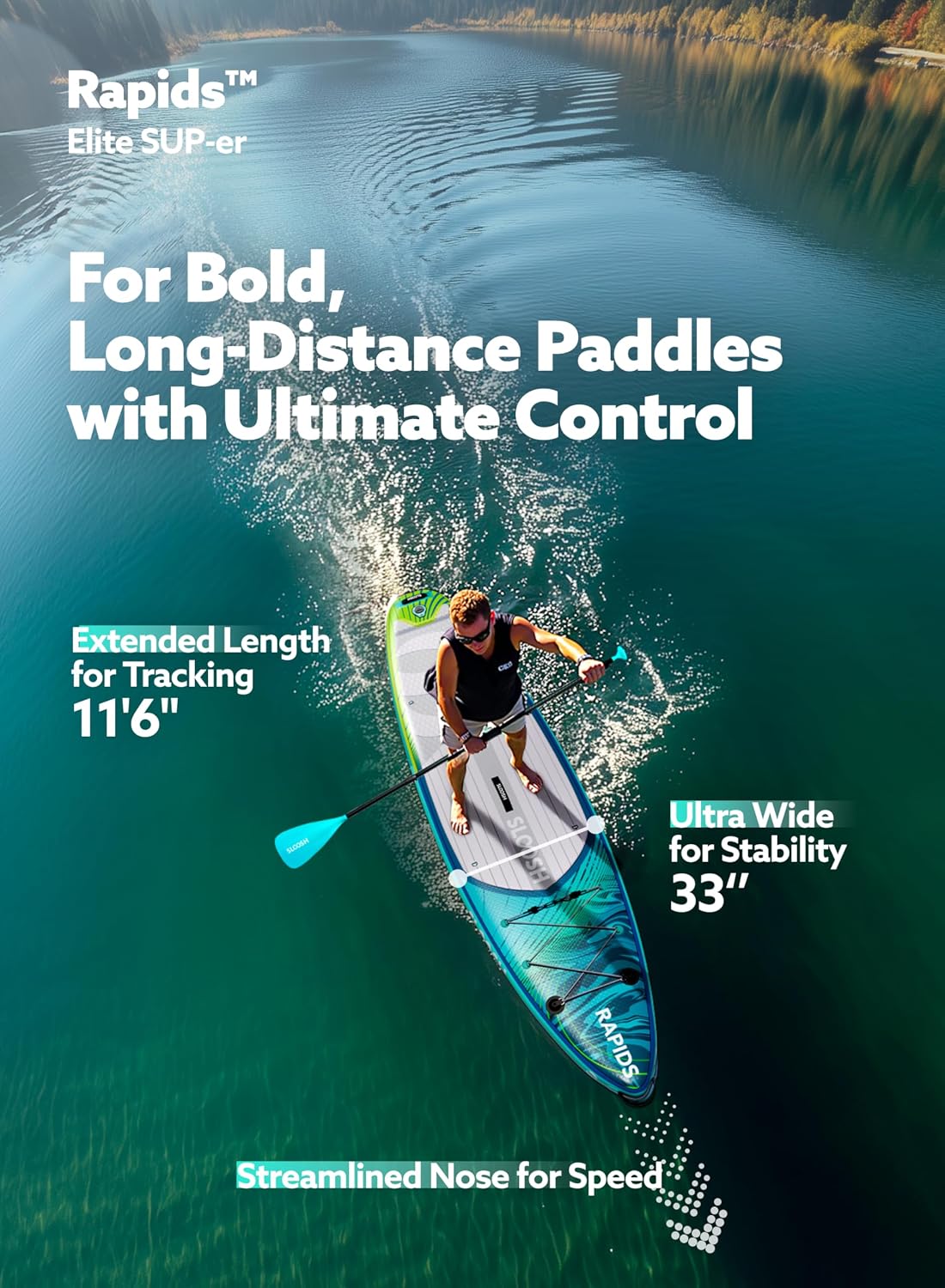 SLOOSH Inflatable Stand Up Paddle Board, 11'6' Inflatable Paddle Boards with Premium Accessories, Non-Slip EVA Deck, Ultra-Light Carry Bag Pump, Rapids SUP for Youth & Adults