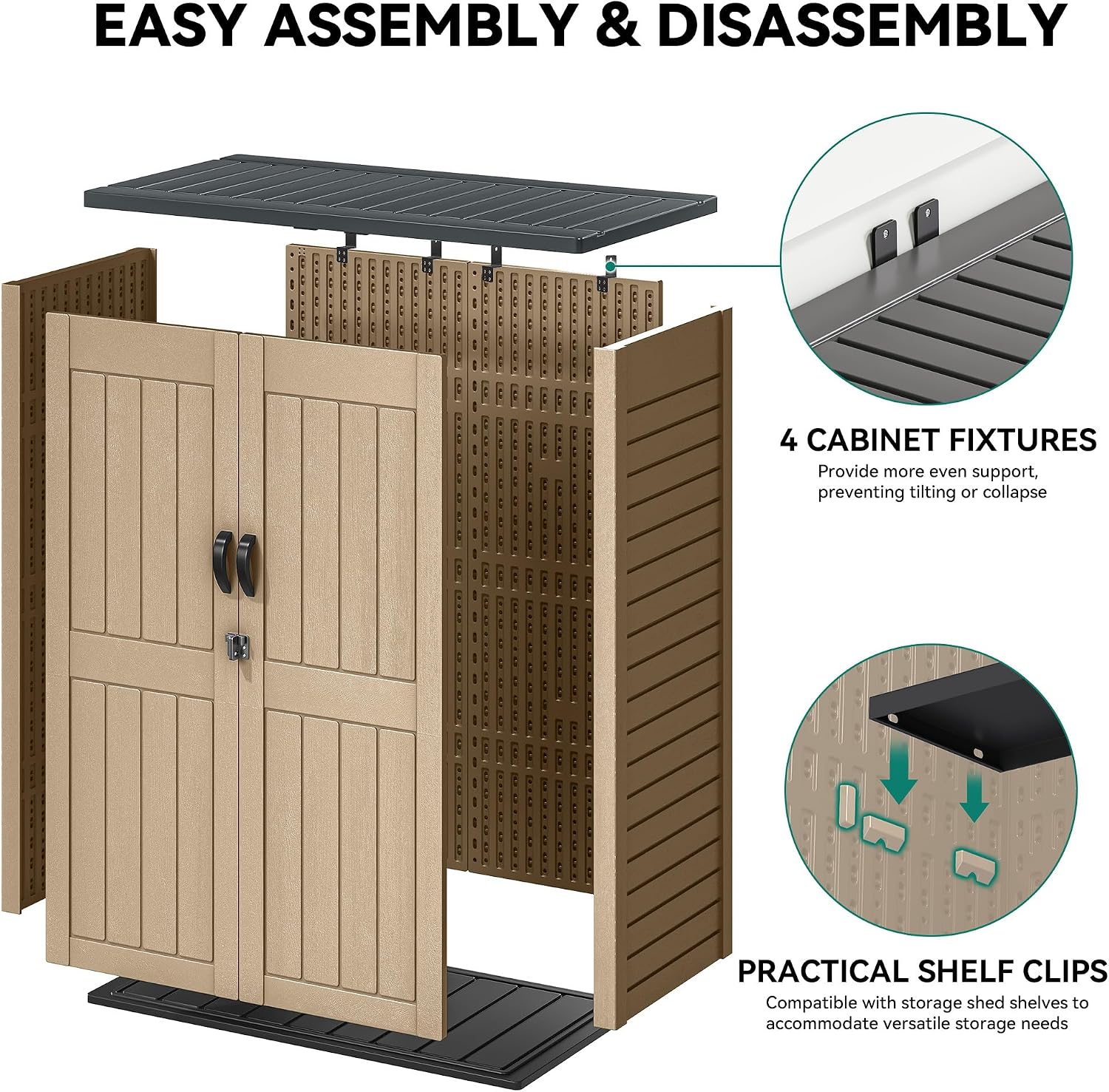 YITAHOME 59 Cuft Outdoor Tall Storage Shed, Waterproof Vertical Resin Shed for Garden, Garage, Patio, Lockable Tool Storage, No Shelves Included, Brown