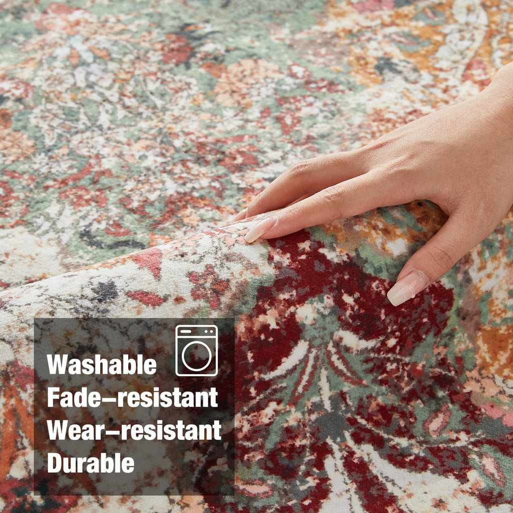 Triohero Area Rug 10x8 Large Machine Washable Clearance Boho Rug Distressed Table Carpet Pet & Kid Friendly Stain Resistant Fade Resistant Soft Vintage Rug for Living Room, Bedroom, Dining Room