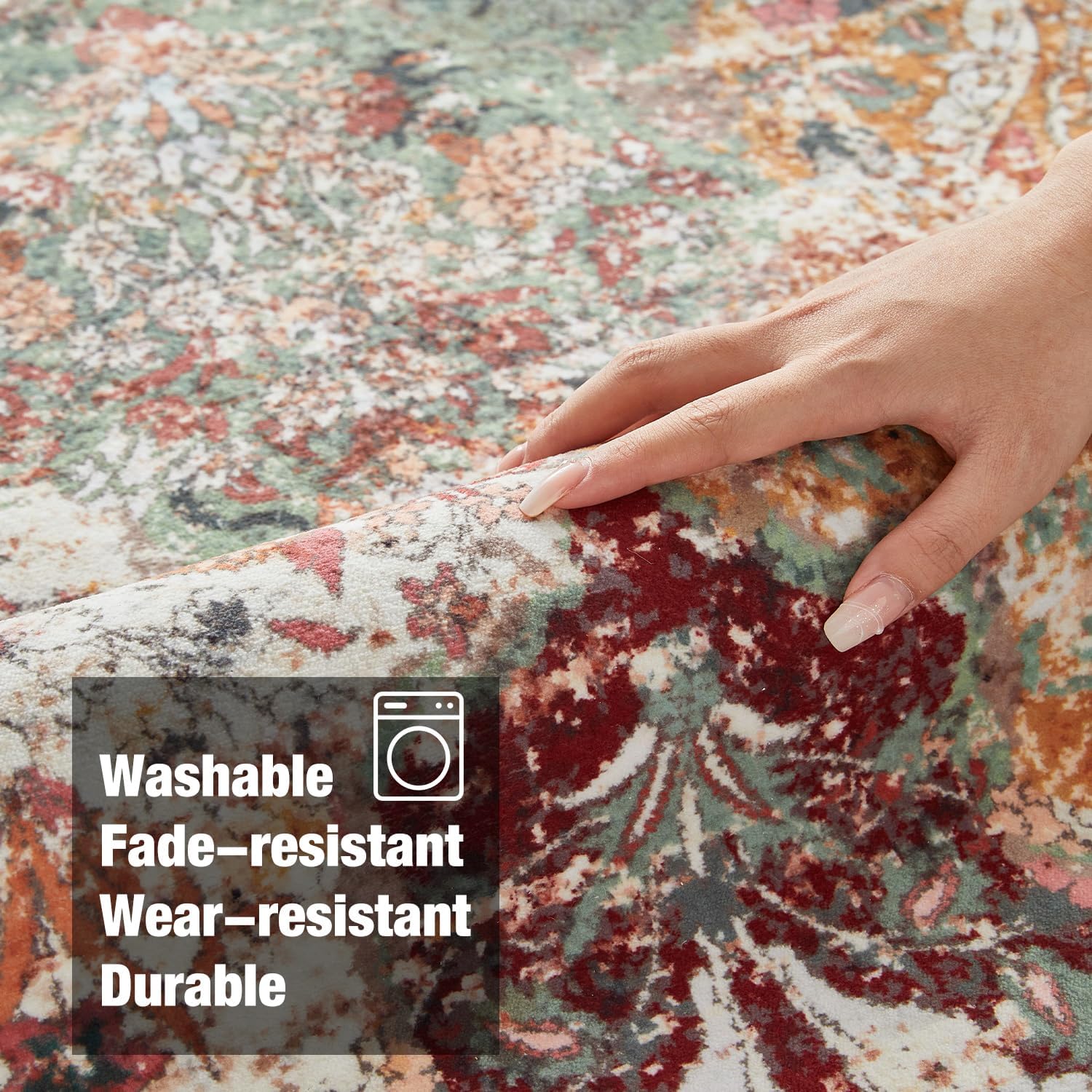 Triohero Area Rug 10x8 Large Machine Washable Clearance Boho Rug Distressed Table Carpet Pet & Kid Friendly Stain Resistant Fade Resistant Soft Vintage Rug for Living Room, Bedroom, Dining Room
