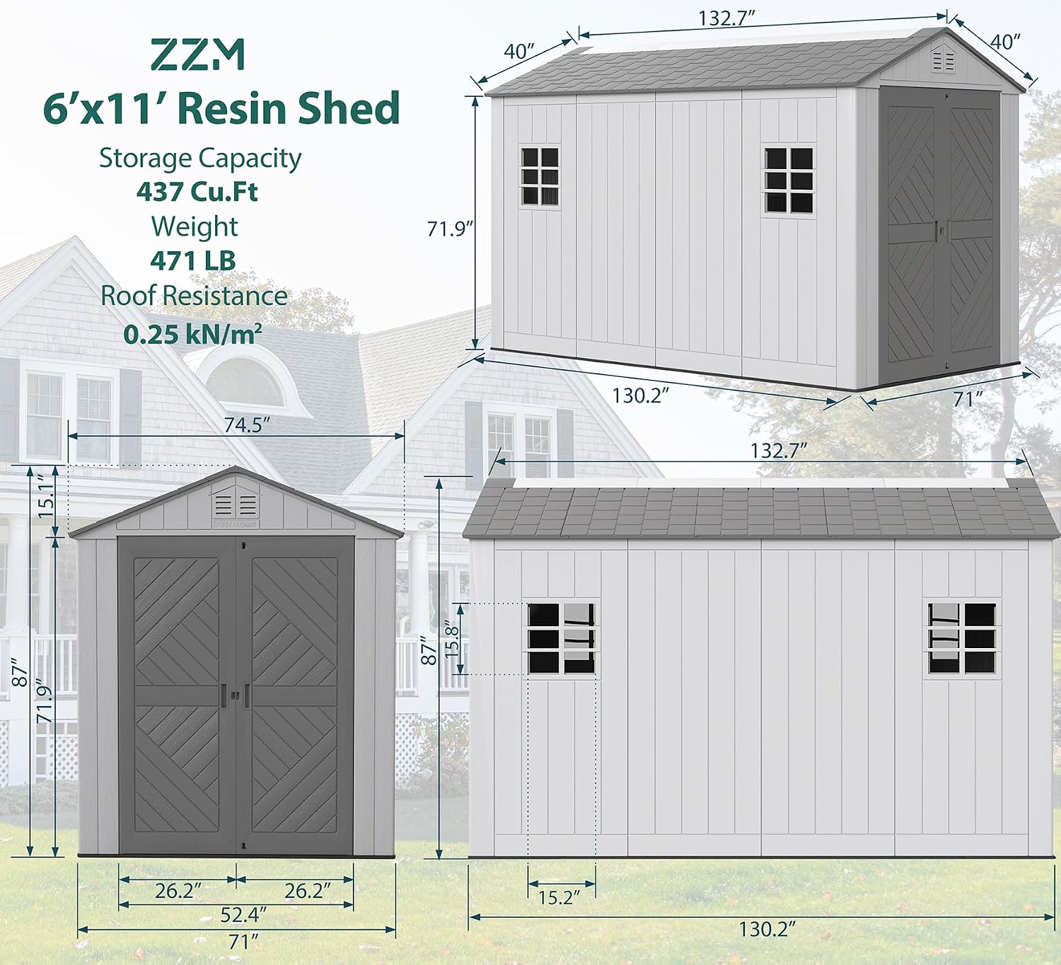 ZZM Outdoor Storage Shed 6x11 Ft, All-Weather Resistant Resin Garden Sheds & Outdoor Storage Clearance with Floor and Windows, Double-Layer Plastic Tool Shed for Backyard, Patio & Lawn (Gray)